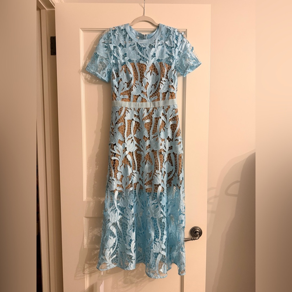 Self-Portrait Light Blue Lace Midi Dress
